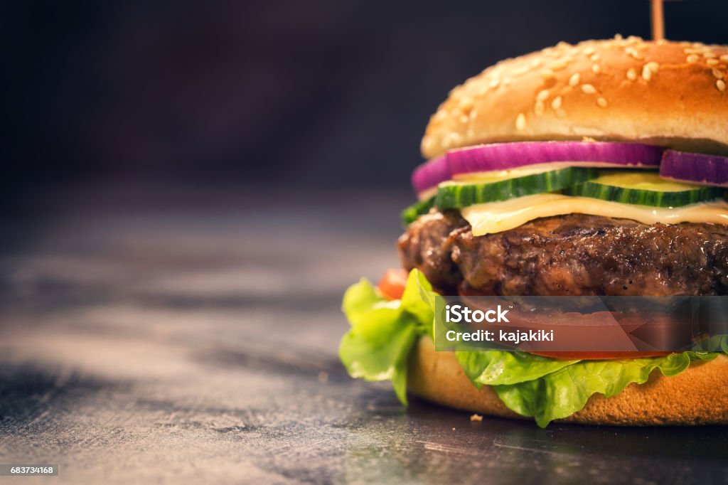 Burger for 4th of July Homemade burger with french fries for 4th of July celebration Burger Stock Photo