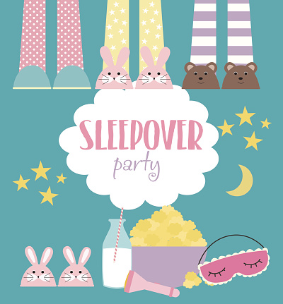 Sleepover invitation card with cute elements