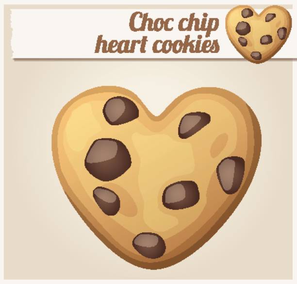 ilustrações de stock, clip art, desenhos animados e ícones de choc chip heart cookies illustration. cartoon vector icon. series of food and drink and ingredients for cooking. - white background stack heap food and drink