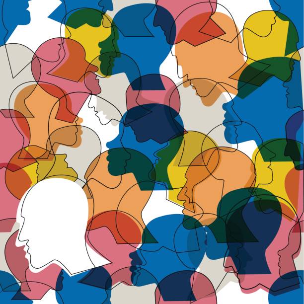 istock Seamless pattern of crowd of many different people profile heads. 683743230