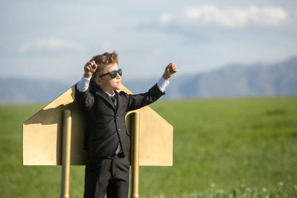 istock Young Business Boy Wearing Jetpack 683747642
