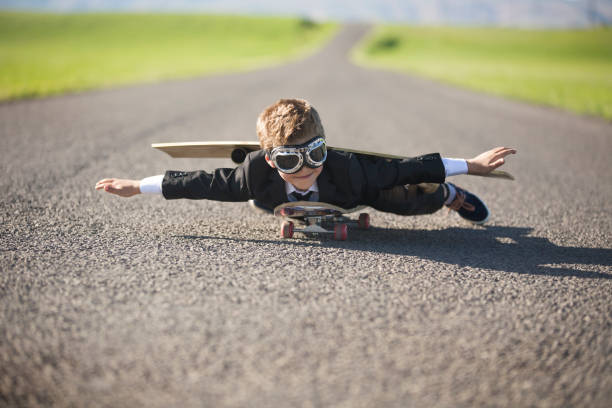 istock Young businessman Imagines Flying On Skateboard 683748298