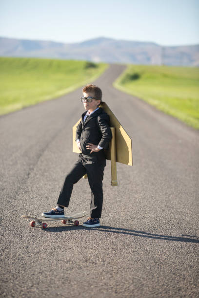 istock Young businessman Imagines Flying On Skateboard 683750644