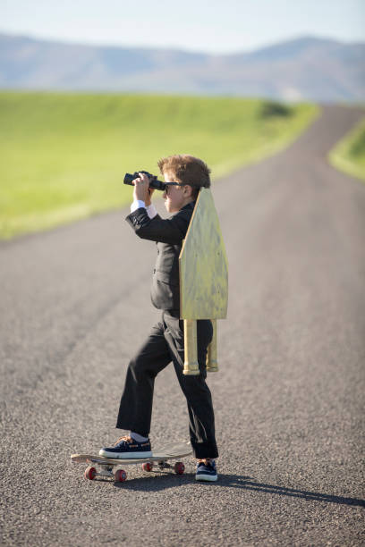istock Young businessman Imagines Flying On Skateboard 683750662