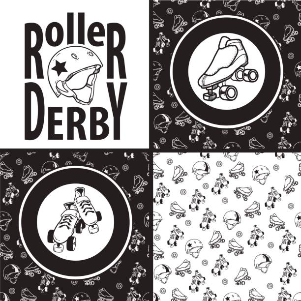ilustrações de stock, clip art, desenhos animados e ícones de set of drawings and seamless patterns on the theme of roller der - roller skate