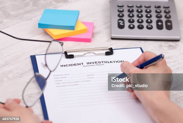 Incident Investigation Summary Report Stock Photo - Download Image Now - Exploration, Misfortune, Surveillance