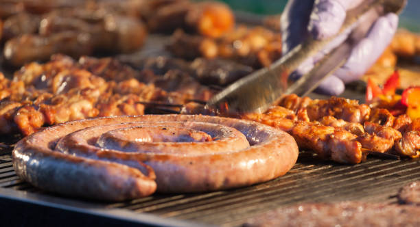 istock Grilled meat on a hot grill. 683763526