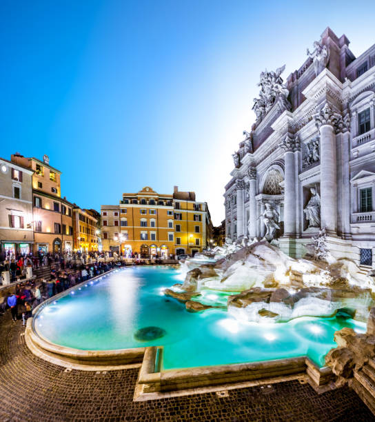 fontana di trevi crepúsculo hdr roma roma turismo azul hora - trevi fountain rome fountain monument - fotografias e filmes do acervo