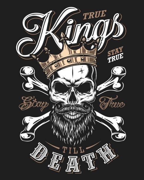 Quote Typography With Black And White King Skull In Golden Crown With Beard  Stock Illustration - Download Image Now - iStock