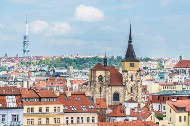Spring, sunny day in Prague. Aerial view.