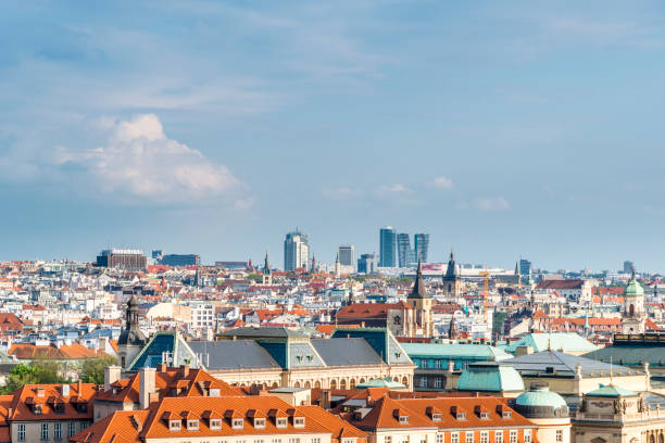 istock Panoramic view of old Prague with new skyscrapers on the background. 683774252