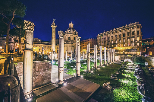 Augustus, trajan and Cesar Forums at night