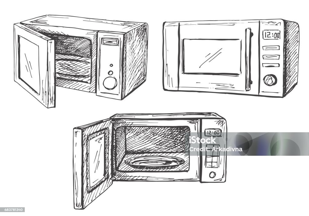 Set microwave oven isolated on white background. Vector illustration of a sketch style. Microwave stock vector