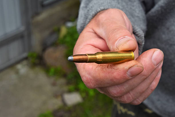istock Close-Up Of Human Hand Holding Bullet 683784055