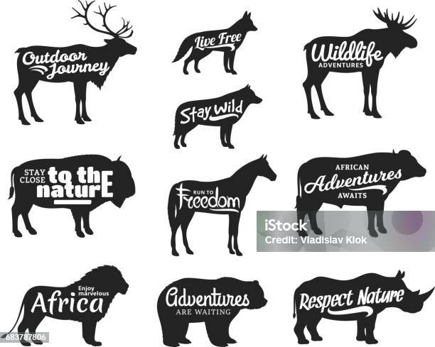 Vector Wilde Tiere Silhouetten Wildes Leben Abenteuer Symbole Stock Vektor Art und mehr Bilder von Elch