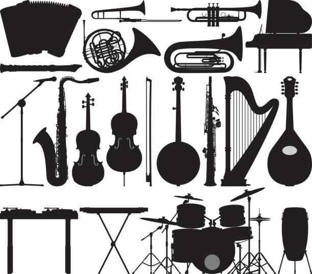 Highly Detailed Instrument Silhouettes Highly detailed instrument silhouettes. microphone stand stock illustrations