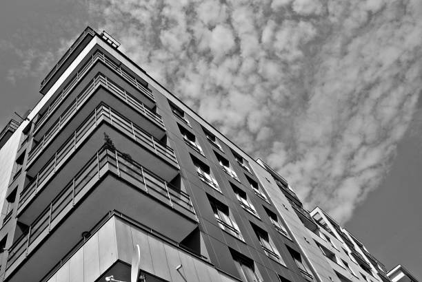 istock Modern, Luxury Apartment Building. Black and white 683789480