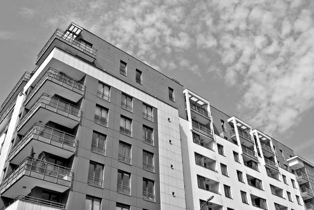 istock Modern, Luxury Apartment Building. Black and white 683789528