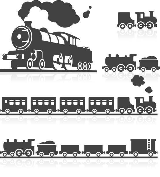 European Steam Train Icon Set 3D and 2D icon set of European and UK style classic steam trains. railroad track illustrations stock illustrations