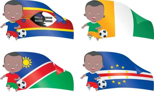 Vector illustration of World flags and children soccer