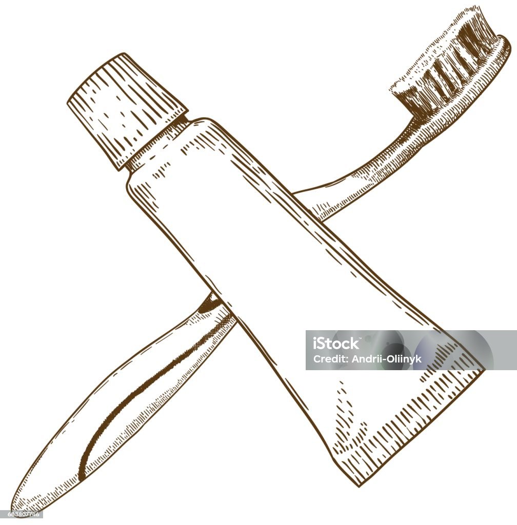 engraving  illustration of toothbrush and toothpaste tube Vector antique engraving illustration of toothbrush and toothpaste tube isolated on white background Toothbrush stock vector