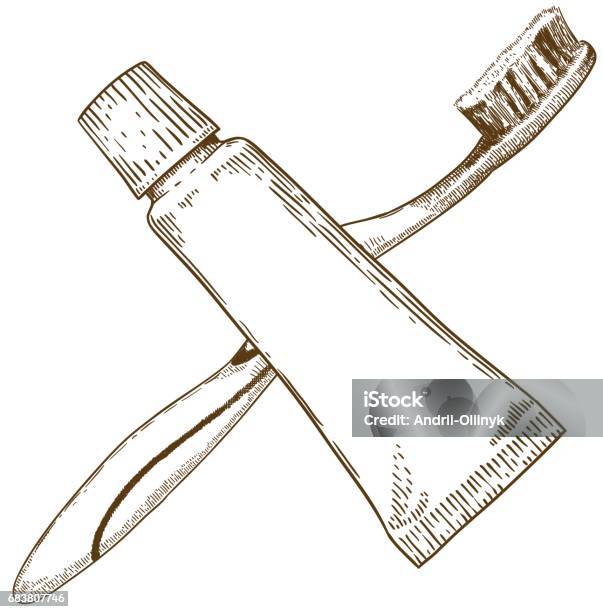 Engraving Illustration Of Toothbrush And Toothpaste Tube Stock Illustration - Download Image Now