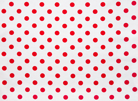 Natural Cotton Fabric, Cloth texture. White with red polka dots textile Background or Wallpaper, close up. Web banner Horizontal Image With Copy Space