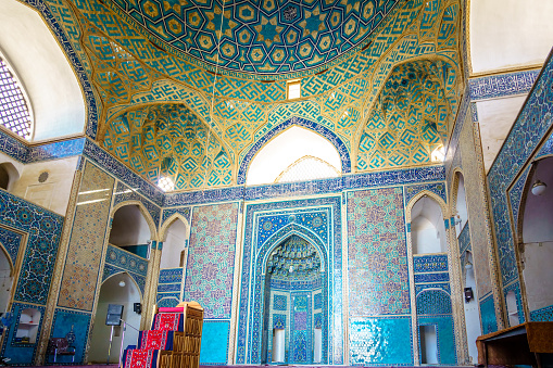 Inside view of colorfulJame Mosquae of Yazd In Iran