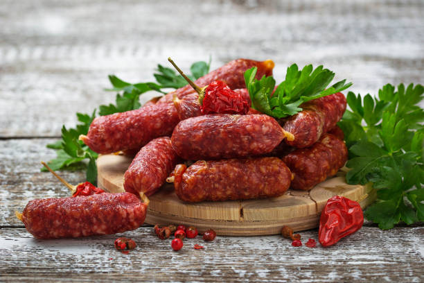 istock Salami sausages with red pepper 683821638