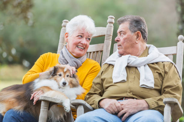 istock Senior couple sitting outdoors with their dog 683826386