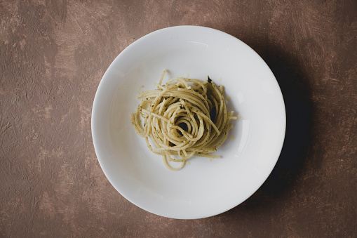 Pasta with Basil Pesto on Plate