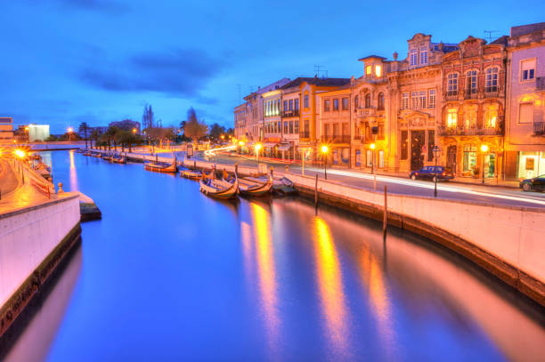 The Vouga river with traditional boats, Called Moliceiro, Aveiro stock photo