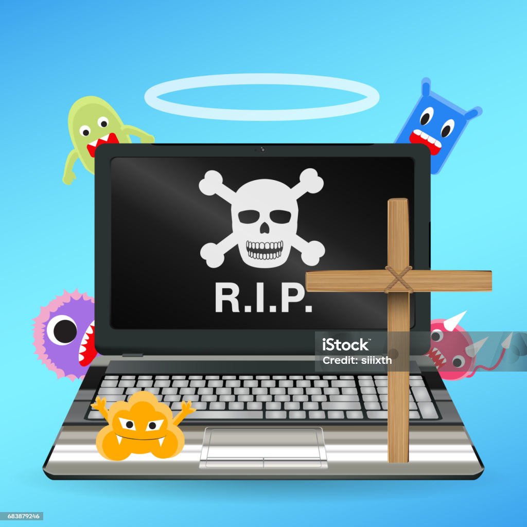 Dead Using Computer Laptop Computer Dead By Virus Infected Vector Stock Illustration ...