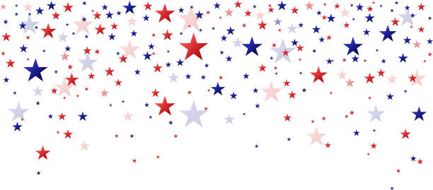 ilustraciones, imágenes clip art, dibujos animados e iconos de stock de estrellas rojas y azules cayendo - backgrounds fourth of july star shape national holiday