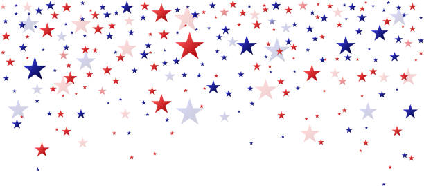 czerwone i niebieskie gwiazdy spadające - fourth of july patriotism star shape red stock illustrations