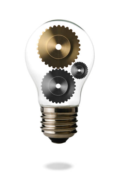 istock Isolated shot of floating a light bulb with gears on white background 683888060