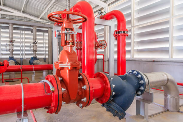 istock Industrial fire pump station for water sprinkler piping and fire alarm control system. 683891382