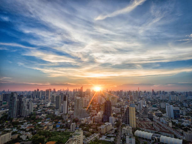istock Aerial view of dramatic sunset. 683894270