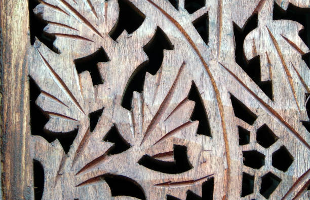 istock Floral design Carving on wood  background 683894510