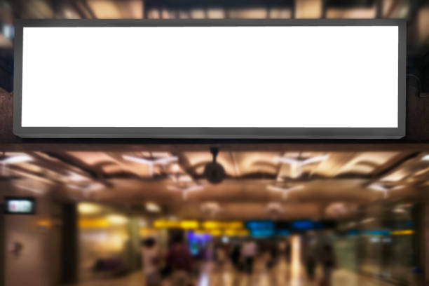 istock Airport advertising concept : Empty blank white screen advertising billboard frame hang in airport 683904424