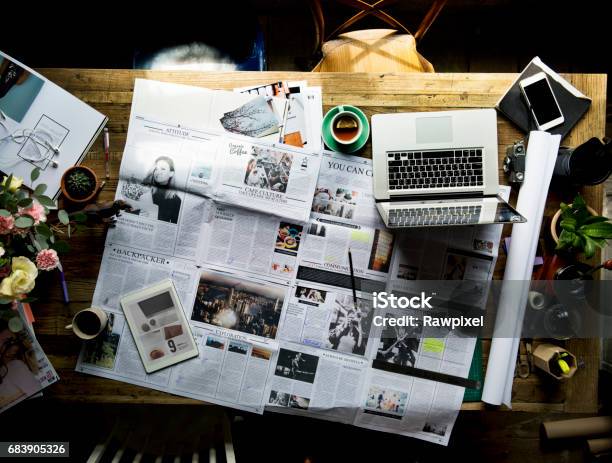 Newspaper Article Update Checking Publication Department Stock Photo - Download Image Now