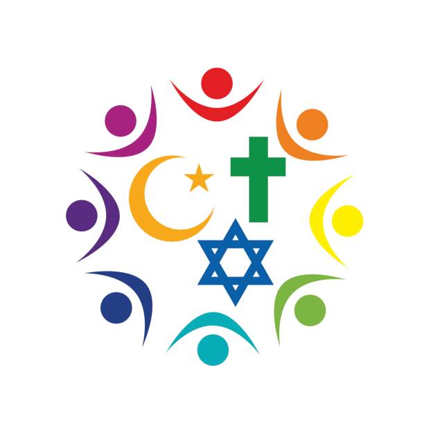 Peace and dialogue between religions. Christian symbols, jew and Islamic Peace and dialogue between religions. Christian symbols, jew and Islamic religion symbols stock illustrations