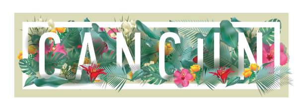 vector floral framed typographic CANCUN city artwork vector floral framed typographic CANCUN city artwork turkey tattoo stock illustrations