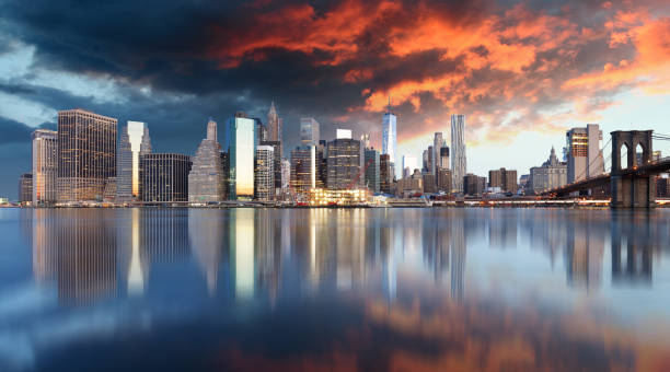 istock Lower Manhattan at sunset, New York panorama 683922360