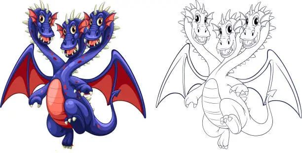 Vector illustration of Animal outline for three headed dragon
