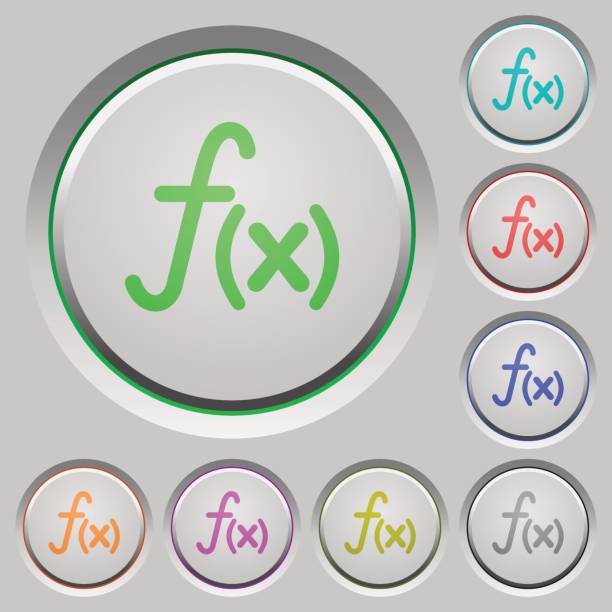 Function push buttons Function color icons on sunk push buttons perimeter formula stock illustrations