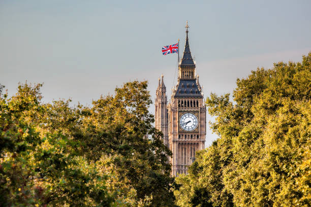 istock Famous Big Ben clock against trees in London, England, UK 683940504