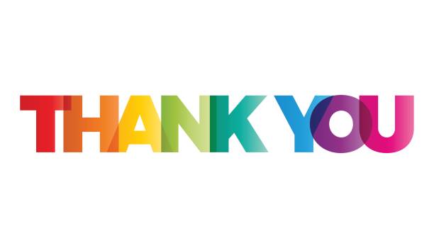 ilustraciones, imágenes clip art, dibujos animados e iconos de stock de la palabra gracias. bandera de vector con el arcoiris de colores de texto. - thank you