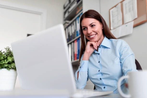 istock Businesswoman in office working on laptop computer 683952244