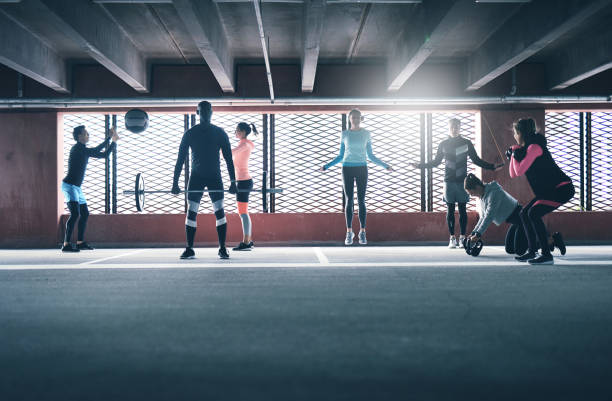 istock Group of diverse friends working out in town 683952424